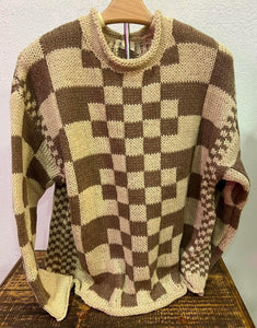 BROWN/IVORY CHECKED OVERSIZED SWEATER