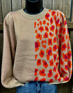 TAUPE & FLOWER SWEATER